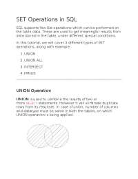 SET Operations in SQL - Docsity