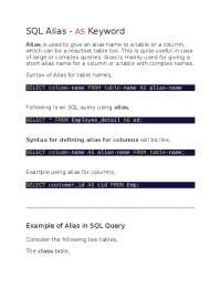 SQL Alias - AS Keyword