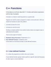 C++ Functions C++ Function