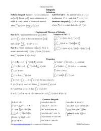 Cheatsheet for Calculus Derivatives to Integration