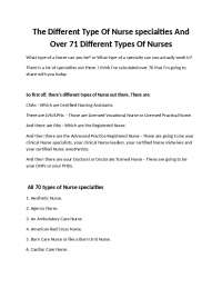 The Different Type Of Nurses And Over 71 Different Types Of Nurses specialties
