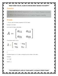 Cofactor Matrix and Determinant Calculation for 2x2 Matrices