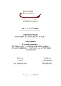 USO DEI SOCIAL E INSODDISFAZIONE DELLA PROPRIA IMMAGINE CORPOREA: UN'ANALISI DELLA LETTERA
