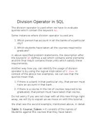 Division Operator in SQL