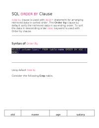 SQL ORDER BY Clause - Docsity