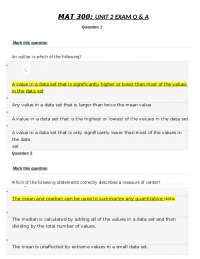 MAT 300: UNIT 2 EXAM Q & A - Docsity