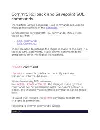 Commit, Rollback and Savepoint SQL commands