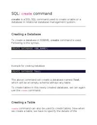 SQL Create Command: Syntax and Examples for Creating Databases and Tables