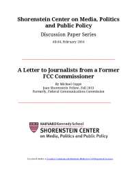 Former FCC Commissioner's Letter: The Impact of Media Consolidation on Journalism