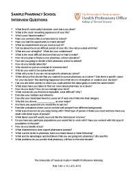 Sample Pharmacy School Interview Questions