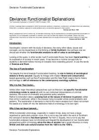 Functionalist Explanations of Deviance: Emile Durkheim's Perspective
