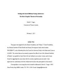 Understanding Adolescents' Responses to Social Difficulties: Implicit Personality Theories