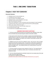 Taxation: Self-Test Exercises and Income Tax Concepts