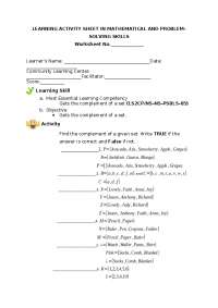 Mathematics' Activity Sheets - Docsity