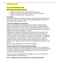 CHEM 120 Week 7 Lab; OL Lab 12; Introduction to Food Macromolecules ...