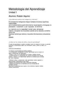 Aprendizaje: Unidad 1 - Diferencias entre Inteligencia y Memoria, Tipos y Niveles