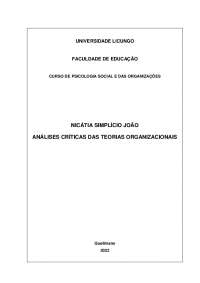 Críticas a Teorias Organizacionais: A Importância da Formação doPsicólogo Organizacional