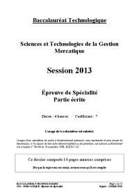 Sujet officiel complet du bac STG Mercatique (Marketing) 2013 - Docsity