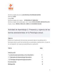 Presencia y vigencia de las teorías asociacionistas  en la Psicología actual.