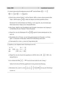 Abitur 2002 Analytische Geometrie I 1. In einem kartesischen ...