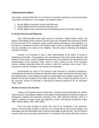 Curriculum Planning: Sources, Influences, and Roles in Education