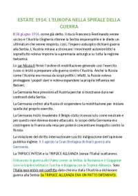 Prima guerra Mondiale | Schemi e mappe concettuali di Storia - Docsity