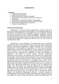 Biodiversity: Its importance, causes of loss and impacts of agricultural practices