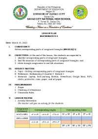 Solving Corresponding Parts of Congruent Triangles: A Lesson Plan for Mathematics 8