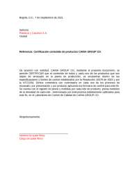 Certificación de contenido de productos CARIA GROUP CO.