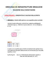 Relazione delle esercitazioni di Idrologia ed Infrastrutture Idrauliche