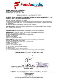 Resultados de un examen ecográfico abdominal superior de Roberto Manzo Guayaquil
