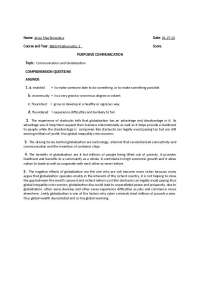 Purposive Communication: Communication and Globalization - Exercises and Questions