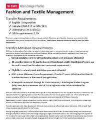 Transfer Requirements for Fashion and Textile Management Students at NC State University