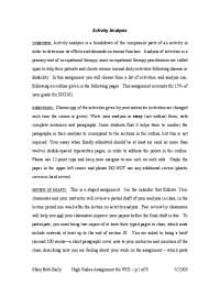 High Stakes Assignment for WID: Activity Analysis in Occupational Therapy