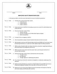 EMPLOYEE SAFETY ORIENTATION QUIZ