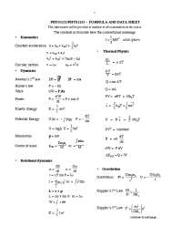 Physics Formula and Data Sheet