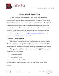 Literary Analysis Sample Paper