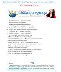 General Knowledge Questions Test No.11 for SSC, BANK, RRB, and competitive Exams