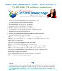 General Knowledge Questions with answers -Test 42 for SSC, BANK, RRB and competitive Exam