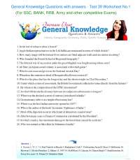 General Knowledge Questions with answers - Test 39 for all types of competitive exams.