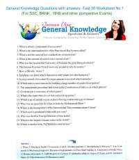 General Knowledge Questions with answers -Test 30 for SSC, BANK,  RRB and competitive Exa