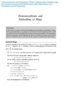 Homomorphisms and Embedding of Rings (Mathematics) Detailed notes with solved exercises