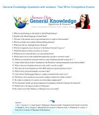 General Knowledge Questions with answers -test sheet 38 for all types of competitive Exams