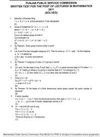 Mathematics Public Service Commission Past MCQs For PPSC & all types of competitive exams