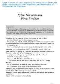 Sylow Theorems and Direct Products (Mathematics) Detailed Notes with Solved Practice Exerc