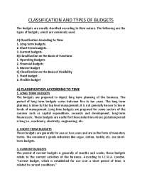 CLASSIFICATION AND TYPES OF BUDGETS