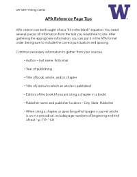 APA Reference Page Worksheet | Study notes Art - Docsity