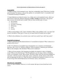 Study Questions on Sustainability: Definitions, Development, and Education