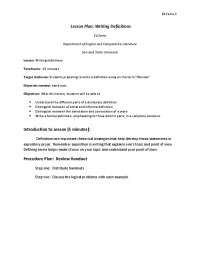Lesson Plan: Writing Definitions Introduction to Lesson [5 ...