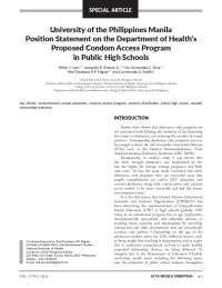 UP Manila's Position Statement on Condom Access Program in Philippine Public High Schools
